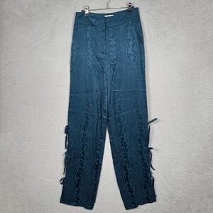 Cinq A Sept Pants Womens 4 Peacock‎ Blue Keaton Jaquard Side Bow Ties Designer
